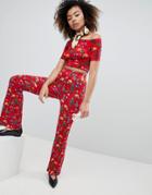 Monki Printed Flared Pants - Red