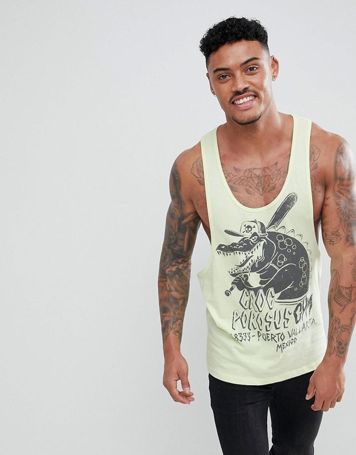 Asos Design Longline Extreme Racer Back Tank With Croc Print - Yellow