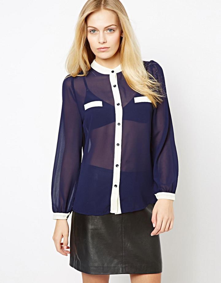 The Style Contrast Blouse - Navy