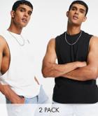 Asos Design 2 Pack Organic Relaxed Sleeveless T-shirt With Dropped Armhole Save-multi