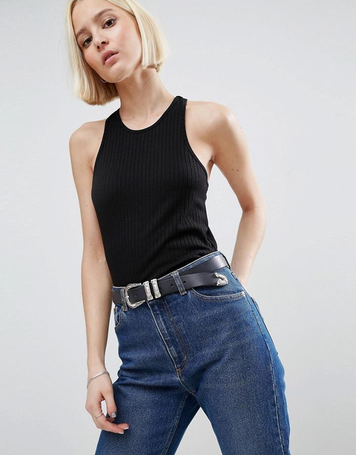 Asos Tank In Fancy Rib - Black