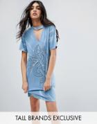 Daisy Street Tall Printed Tie Dye T-shirt Dress With Choker Detail - Multi