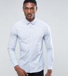 Asos Tall Smart Slim Micro Stripe Shirt In Blue - Blue