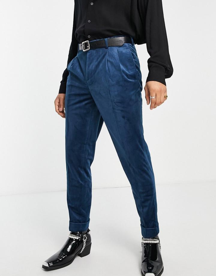 Devils Advocate High Waisted Velvet Pants-blue