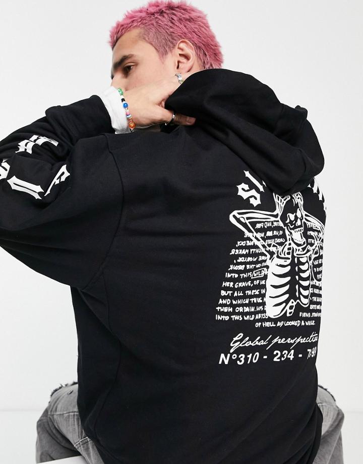 Sixth June Skull Back Print Oversized Hoodie In Black