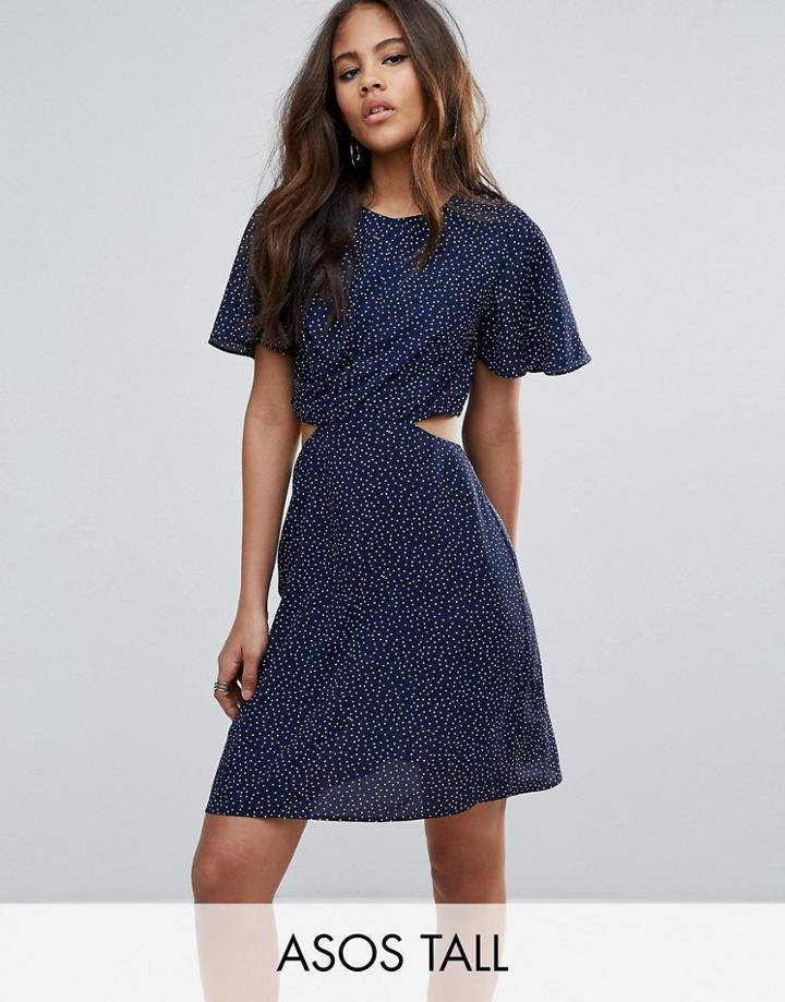 Asos Tall Cut Out Tea Dress In Spot - Multi