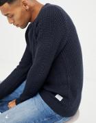 Jack & Jones Core Knitted Sweater With Tonal Knit Pattern - Navy