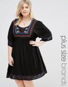 Alice & You Flutter Sleeve Dress With Embroidery - Black