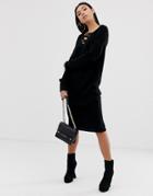 Asos Design Lace Up Knit Midi Dress-black
