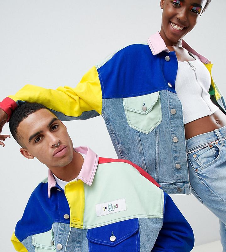 Asos Design X Glaad & Denim Jacket In Color Block - Multi