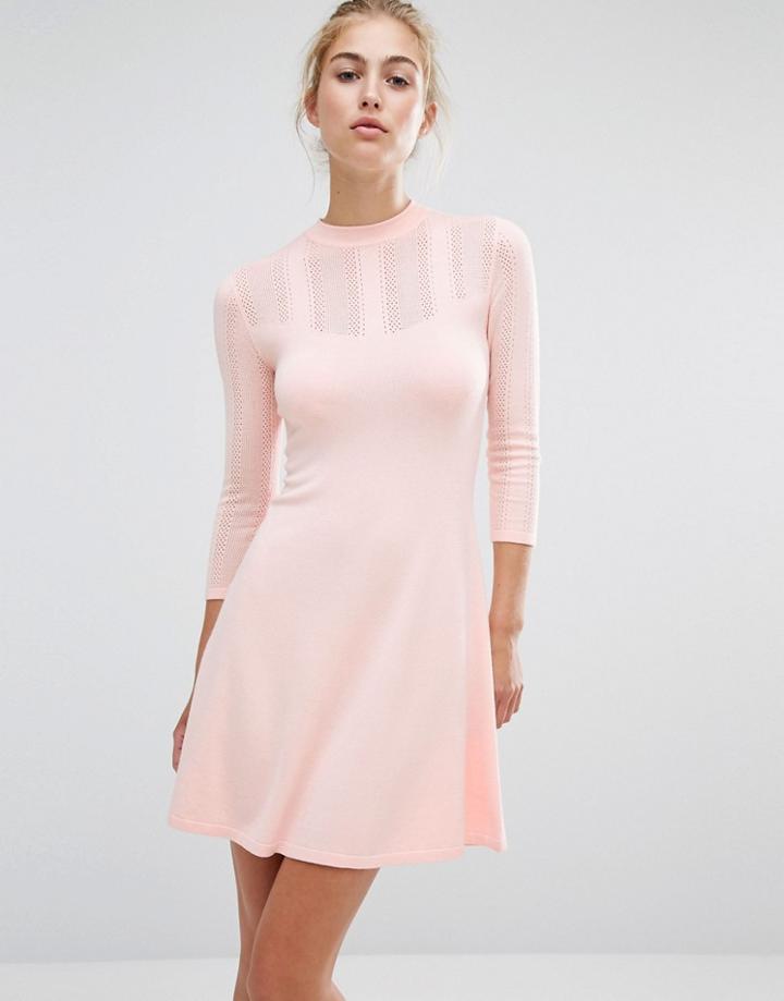 Miss Selfridge Pointelle Knit Skater Dress - Beige