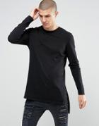 Asos Longline Side Split Sweater In Black - Black