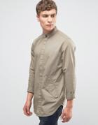 Asos Long Sleeve Shirt With Flap Pockets In Super Longline - Green
