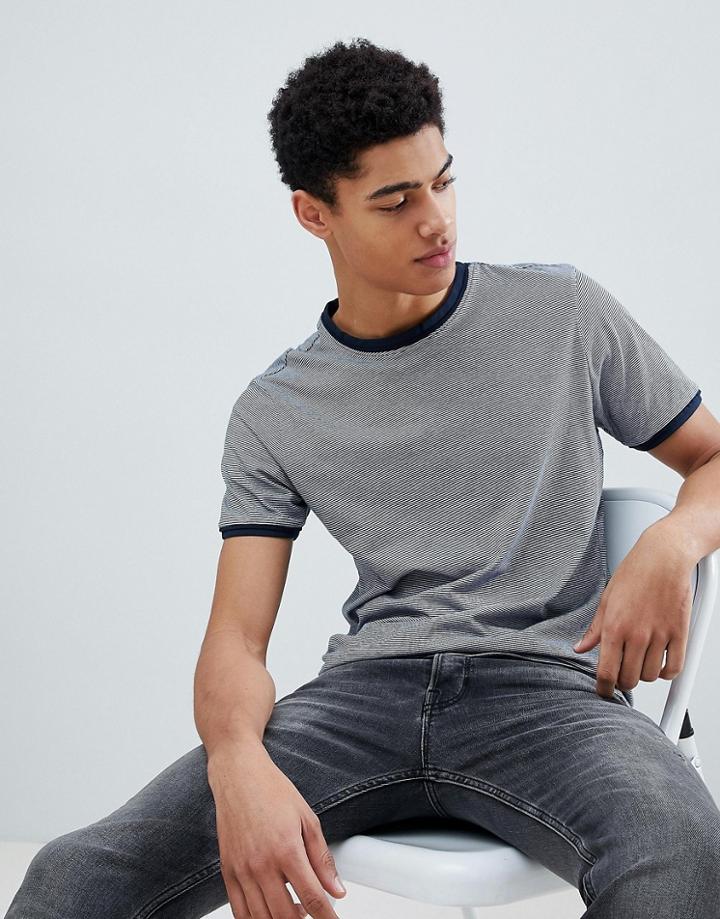 Brave Soul Double Layer Stripe T-shirt - Navy