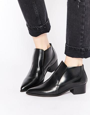 Bronx Stripe Patent Pointed Toe Ankle Boots - Black