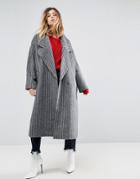 Asos Coat With Extreme Collar In Pinstripe - Gray