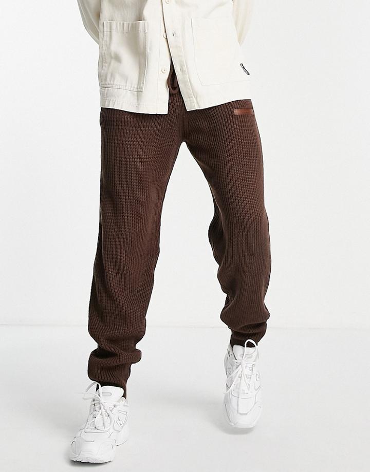 Mennace Knitted Rib Sweatpants In Dark Brown - Part Of A Set