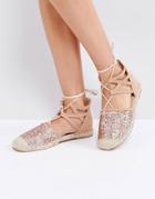 Truffle Collection Glitter Lace Up Espadrille - Gold