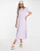 Asos Design Tiered Smock T-shirt Midi Dress In Lilac-multi