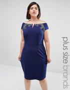 Little Mistress Plus Bardot Bodycon Dress - Navy