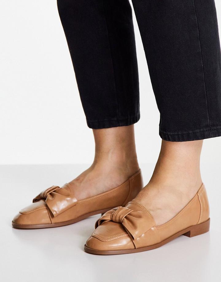 Asos Design Mentor Bow Loafer Flat Shoes In Tan-brown