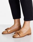 Asos Design Mentor Bow Loafer Flat Shoes In Tan-brown