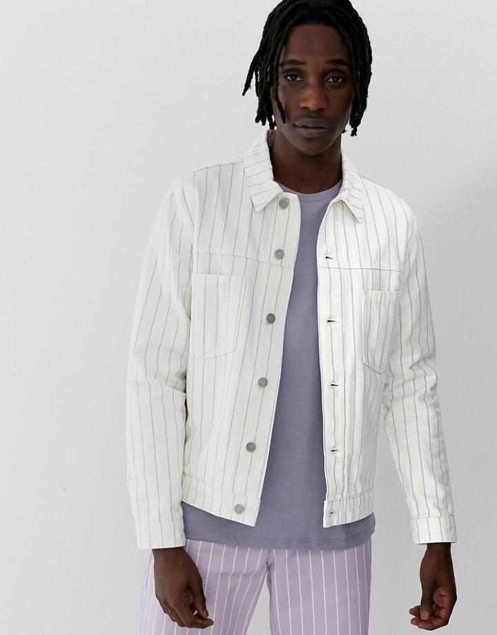 Asos Design Two-piece Denim Jacket With Purple Stripe In White - White