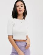Asos Design Two-piece Rib Knit Tee With Tipping - Cream