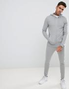 Asos Design Tracksuit Muscle Zip Up Hoodie/extreme Super Skinny Joggers In Gray Marl - Gray