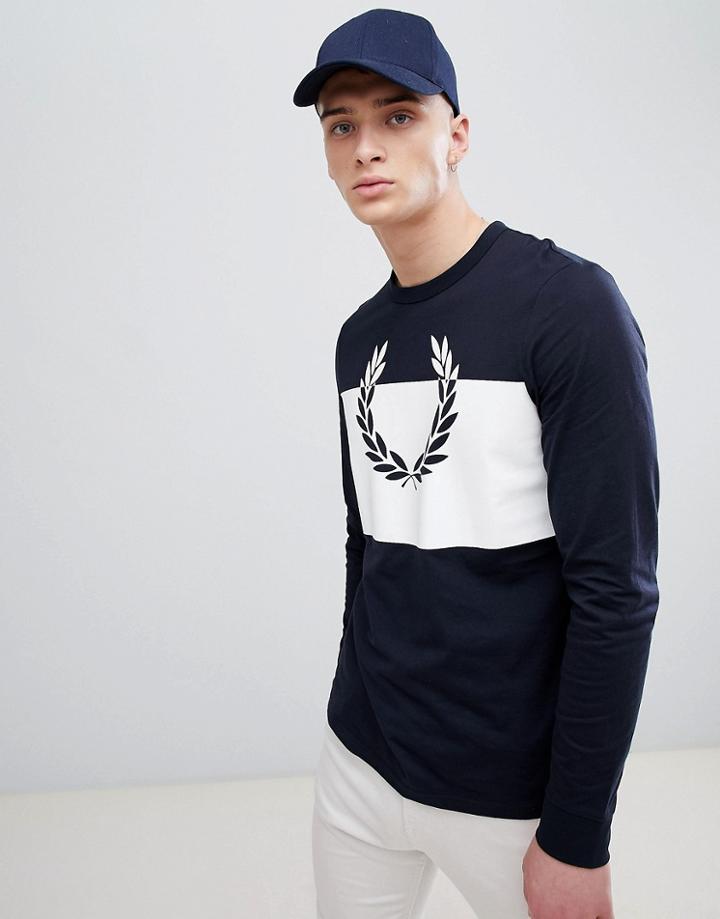 Fred Perry Blocked Laurel Wreath Long Sleeve Top In Navy - Navy