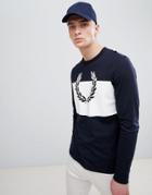 Fred Perry Blocked Laurel Wreath Long Sleeve Top In Navy - Navy