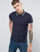 Brave Soul Tipped Pique Polo - Navy
