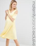 Bluebelle Maternity Cold Shoulder Skater Dress - Yellow
