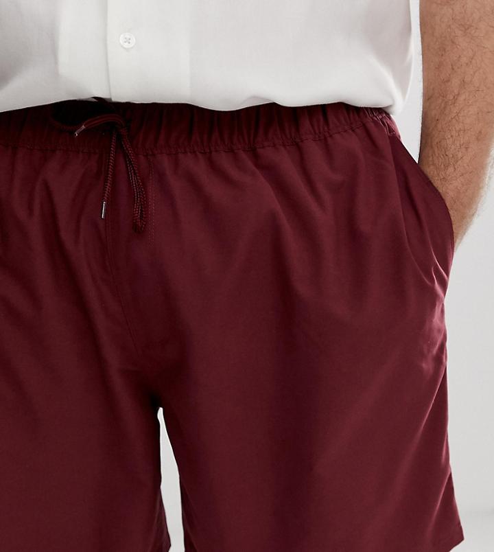 Asos Design Plus Swim Shorts In Burgundy Mid Length