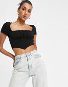 Asos Design Square Neck Ruched Bust Crop Top With Scarf Hem In Black