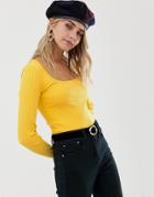 Miss Selfridge Rib Top With Square Neck In Yellow - Yellow