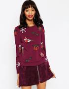 Asos Holidays Sweater With Holidays Embellishment - Oxblood