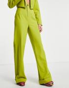 Public Desire Wide Leg Tailored Pants In Lime - Part Of A Set-green
