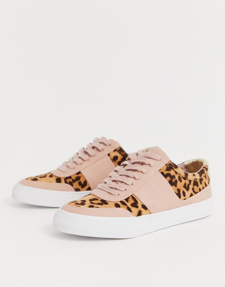Asos Design Destine Retro Lace Up Sneakers In Leopard And Beige - Multi