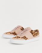 Asos Design Destine Retro Lace Up Sneakers In Leopard And Beige - Multi