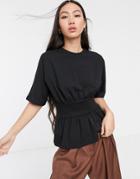 Asos White Rib Waist Panel T-shirt-black