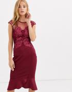 Lipsy Embroidered Bodycon Dress In Raspberry Red - Red