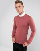Asos Muscle Fit Merino Wool Sweater In Rose Pink - Pink