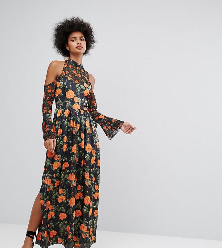 Horrockses Maxi Dress With Fluted Tie Sleeves In Floral Print-multi