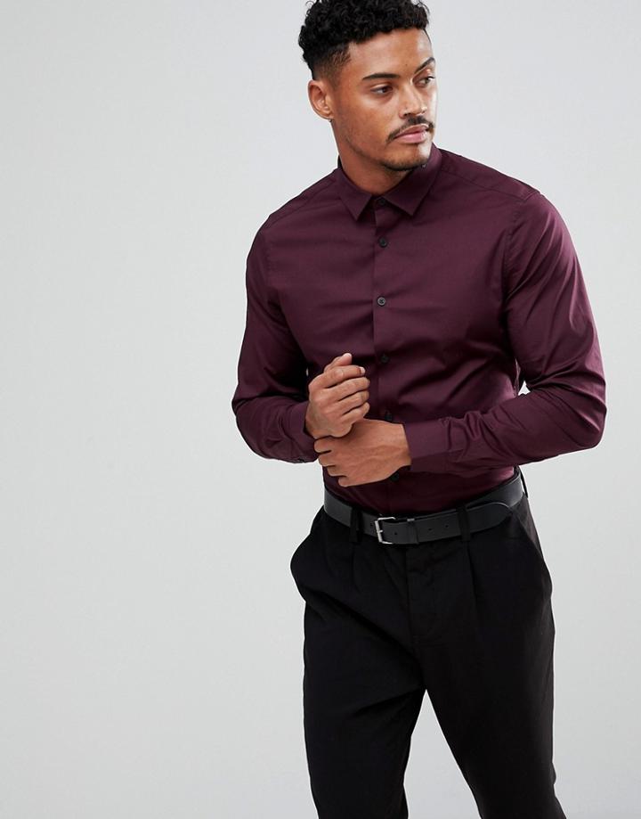 Asos Slim Shirt In Burgundy - Red