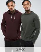 Asos Hoodie/sweatshirt 2 Pack Burgundy/khaki Save - Multi