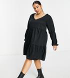 Yours Tiered Smock Long Sleeve Dress In Black