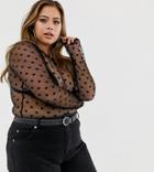 Rokoko Plus Mesh Top With Spot Flocking - Black