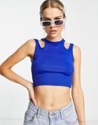 Pull & Bear Cut Out Strap Cropped Tank In Blue