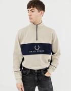 Fred Perry Sports Authentic Half Zip Over Head Sweat Jacket In Stone - Stone